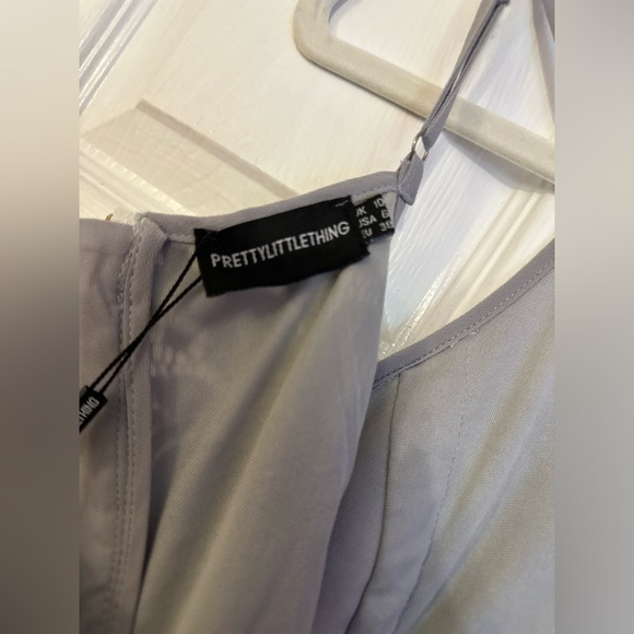 PrettyLittleThing Luci Pale Blue Premium High Neck Jacquard Lace Panel Mini *NWT - Picture 2 of 10